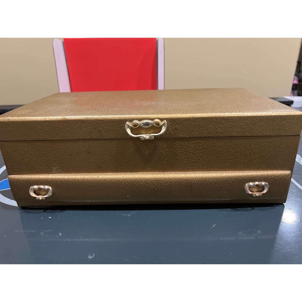 Vintage Buxton Gold Faux Leather Jewelry Box Made in USA Tiered Organizer